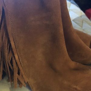 Fringed peep toe booties